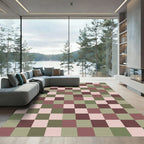 Muted Sage Rose Checkerboard Squares Rug