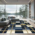 Navy and Gold Modern Plaid Grid Rug