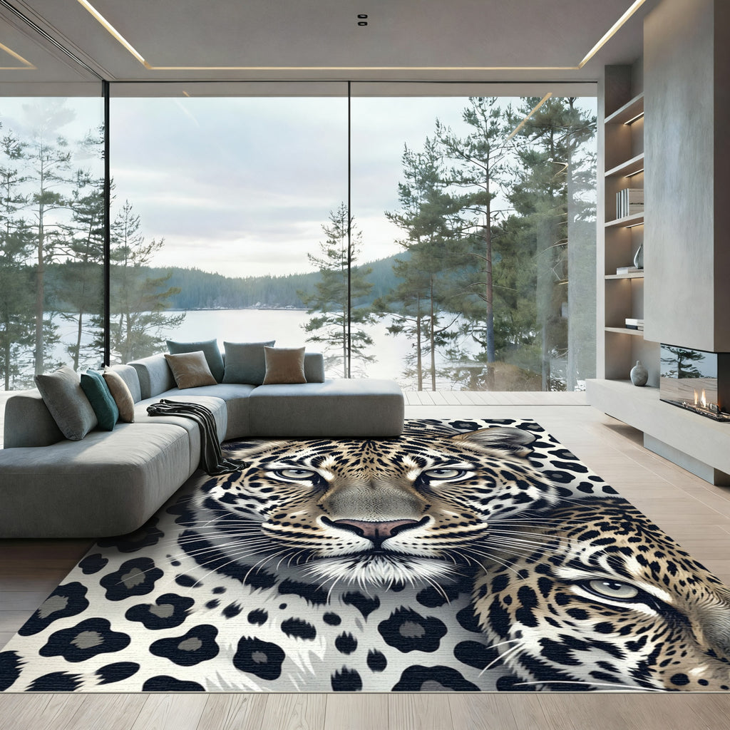 Majestic Leopard Face Animal Portrait Rug