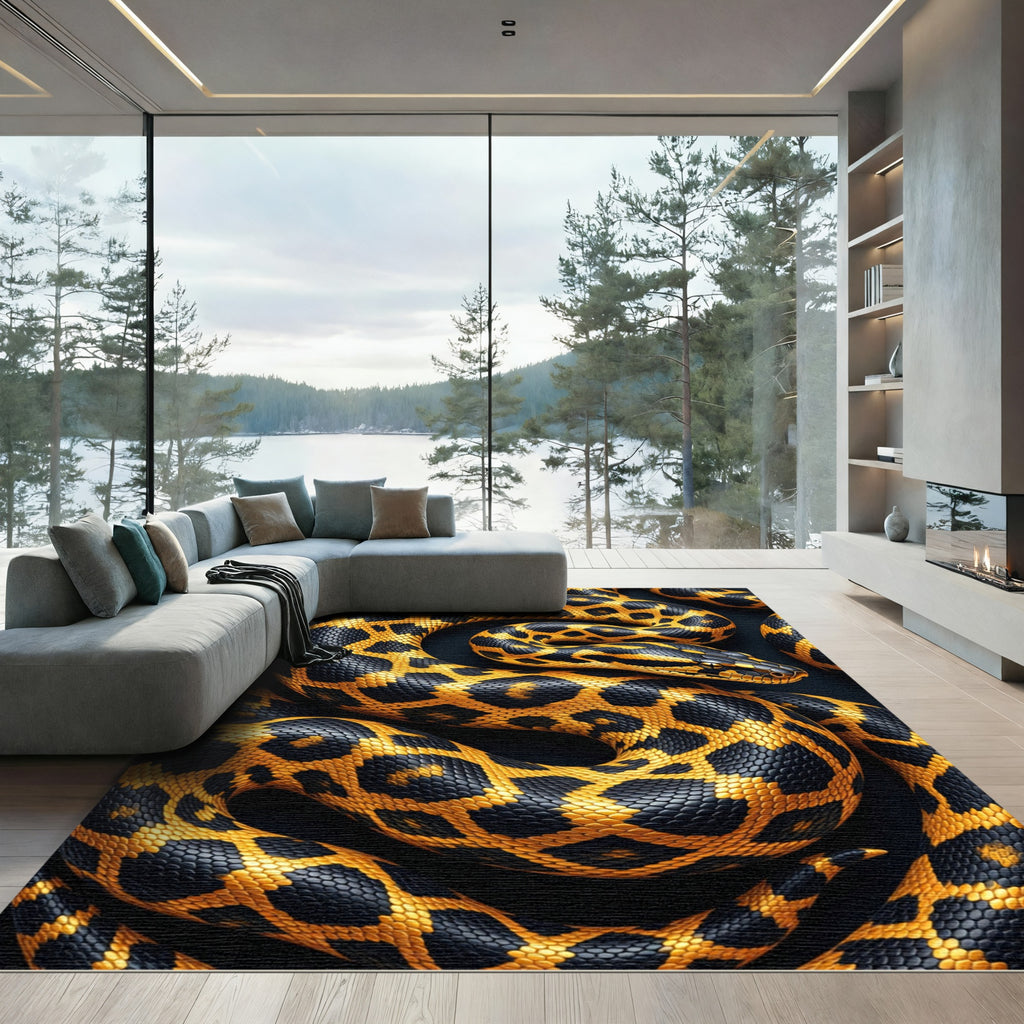 Golden Black Serpent Scale Reptile Skin Rug
