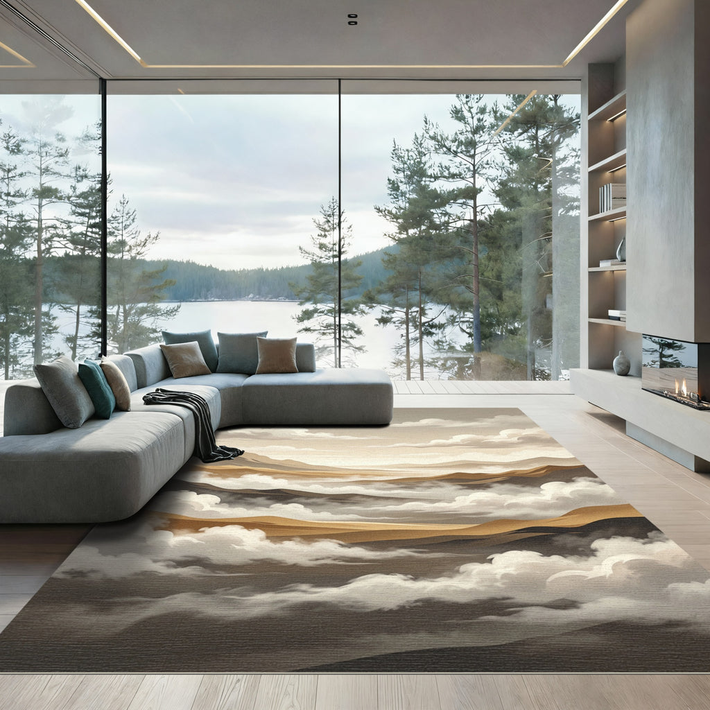 Ethereal Misty Mountain Landscape Rug