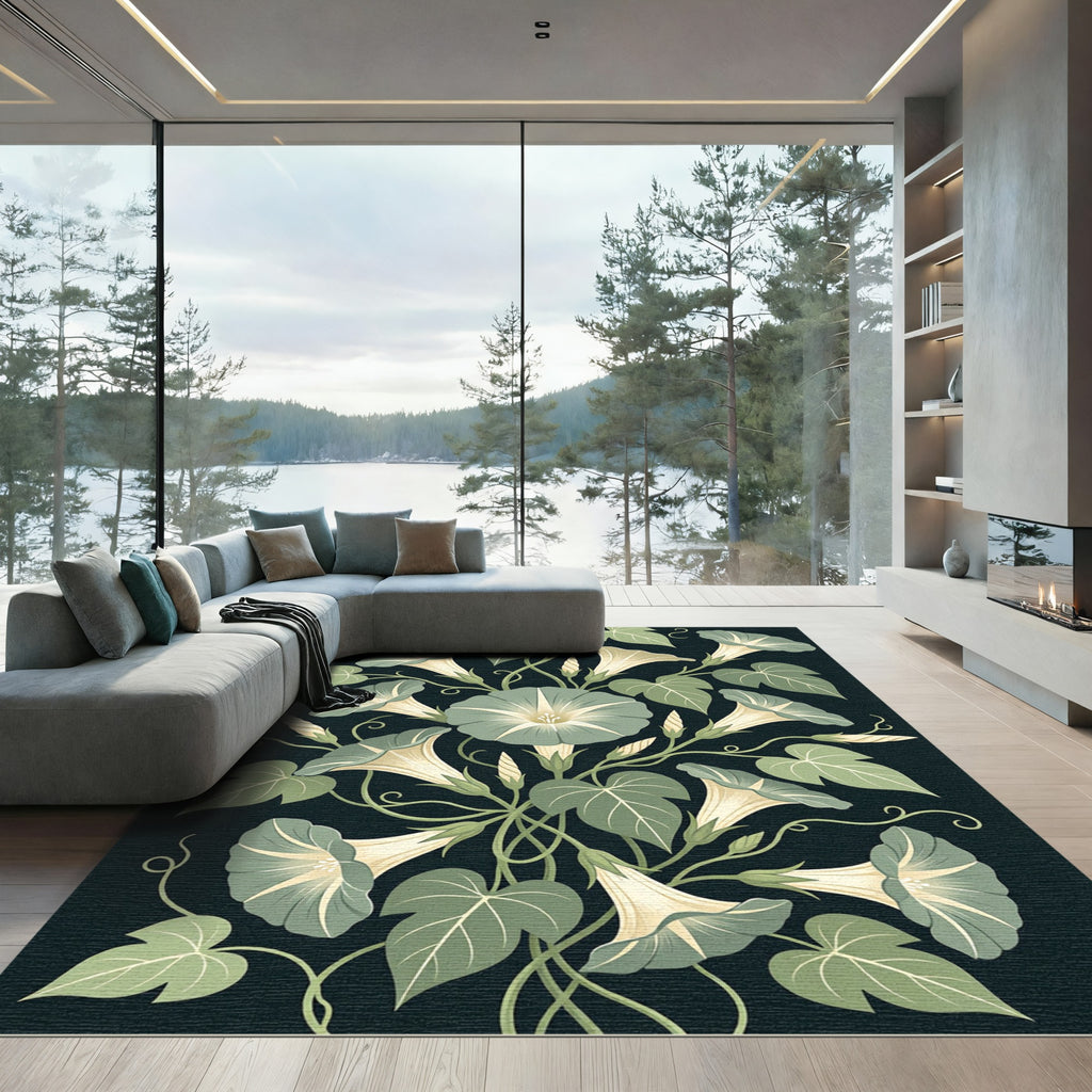 Sage Green Botanical Morning Glory Bouquet Rug