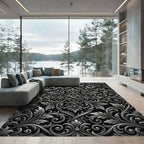 Ornate Floral Scrollwork Silver Rug