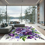 Vibrant Purple Floral Watercolor Bouquet Rug