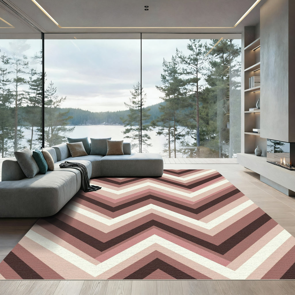 Modern Pink Chevron Stripes Rug