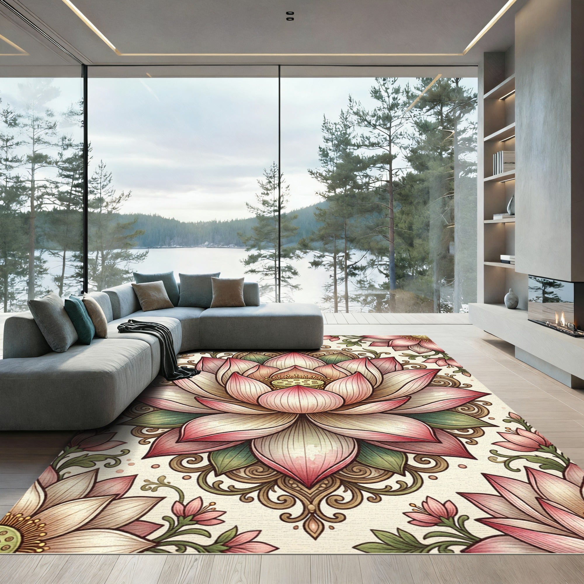Pink Lotus Blossom Mandala Rug