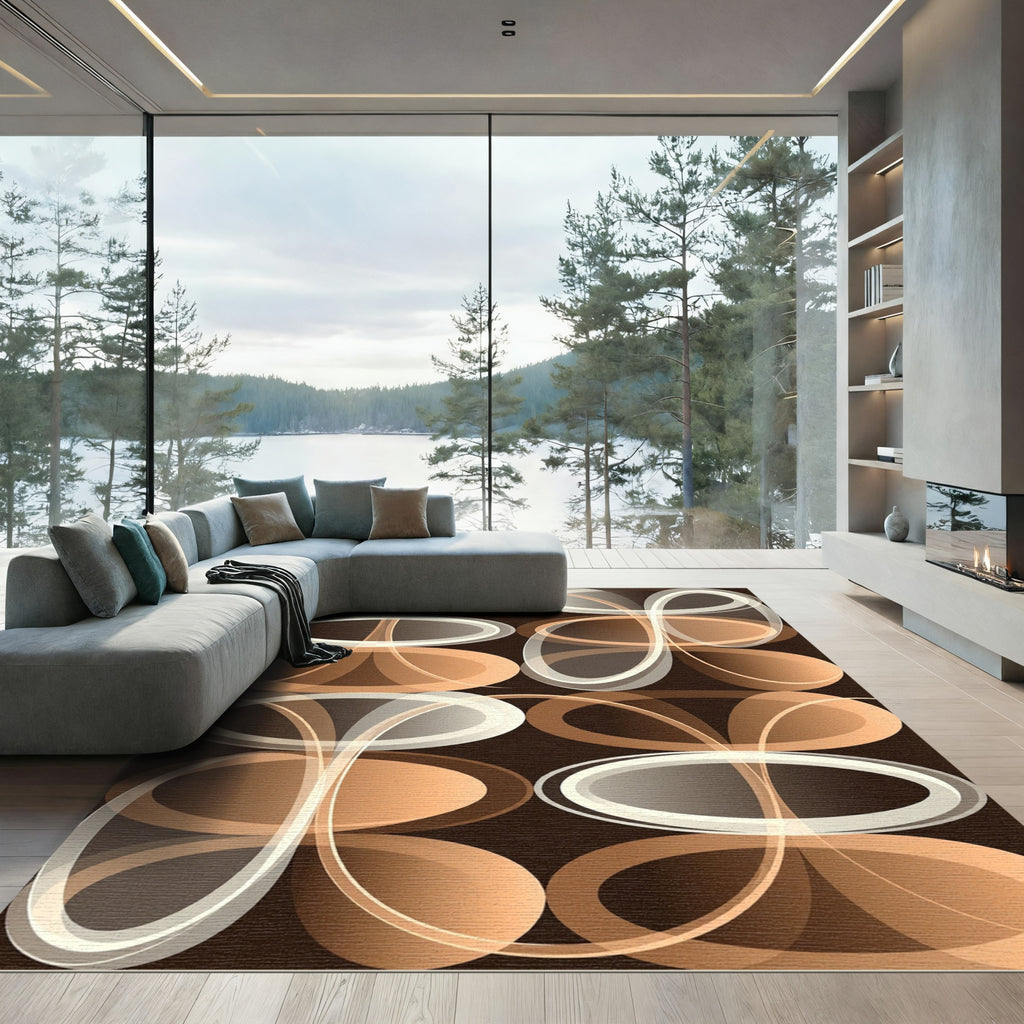 Retro Tan Oval Cluster Overlay Rug