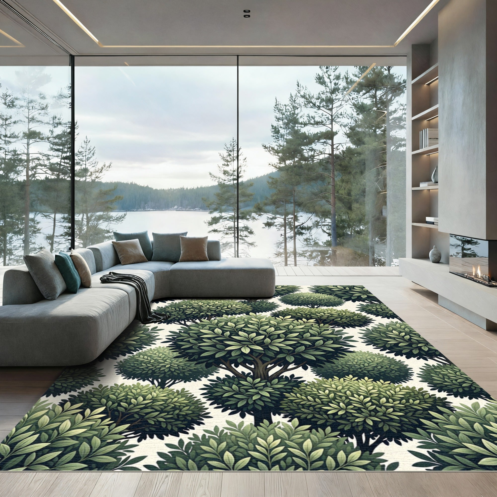 Lush Green Botanical Forest Canopy Rug