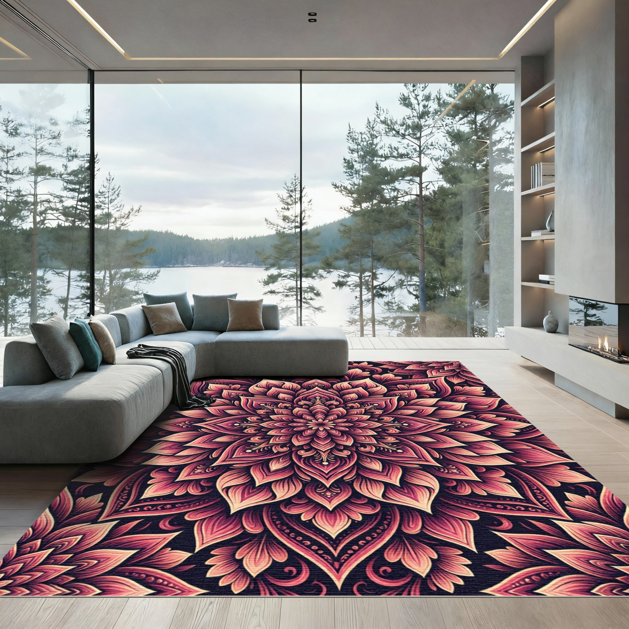 Rose Pink Floral Medallion Rug