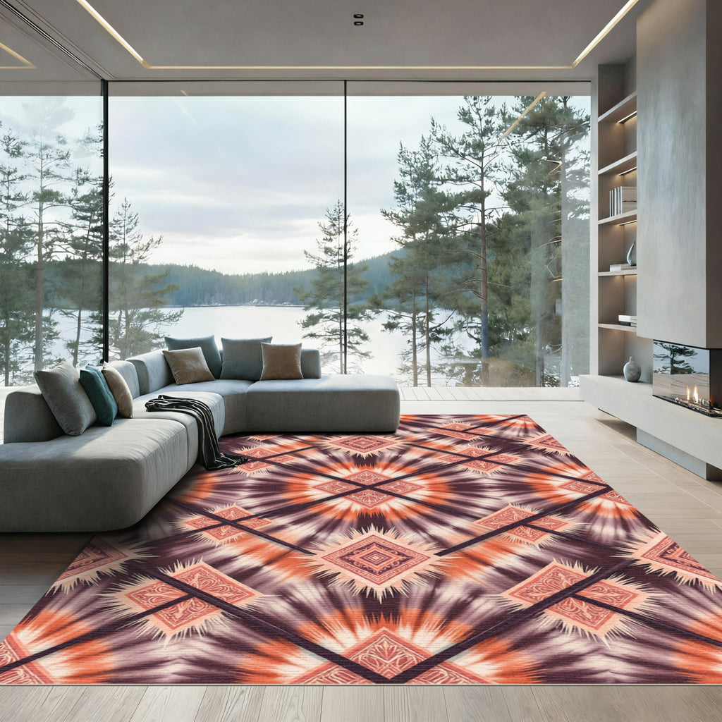 Orange Burst Diamond Starburst Rug