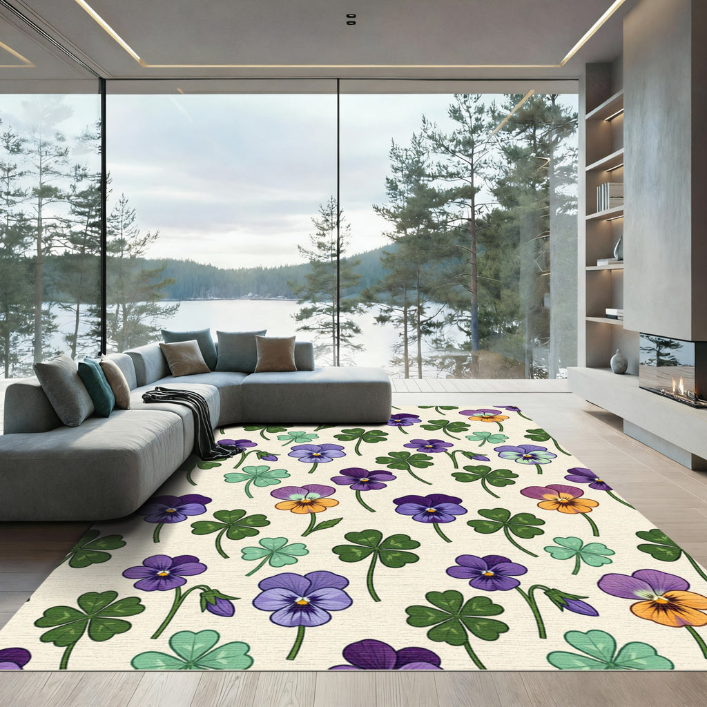 Purple Pansy Clover Meadow Pattern Rug