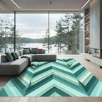 Teal Chevron Layered Geometric Rug