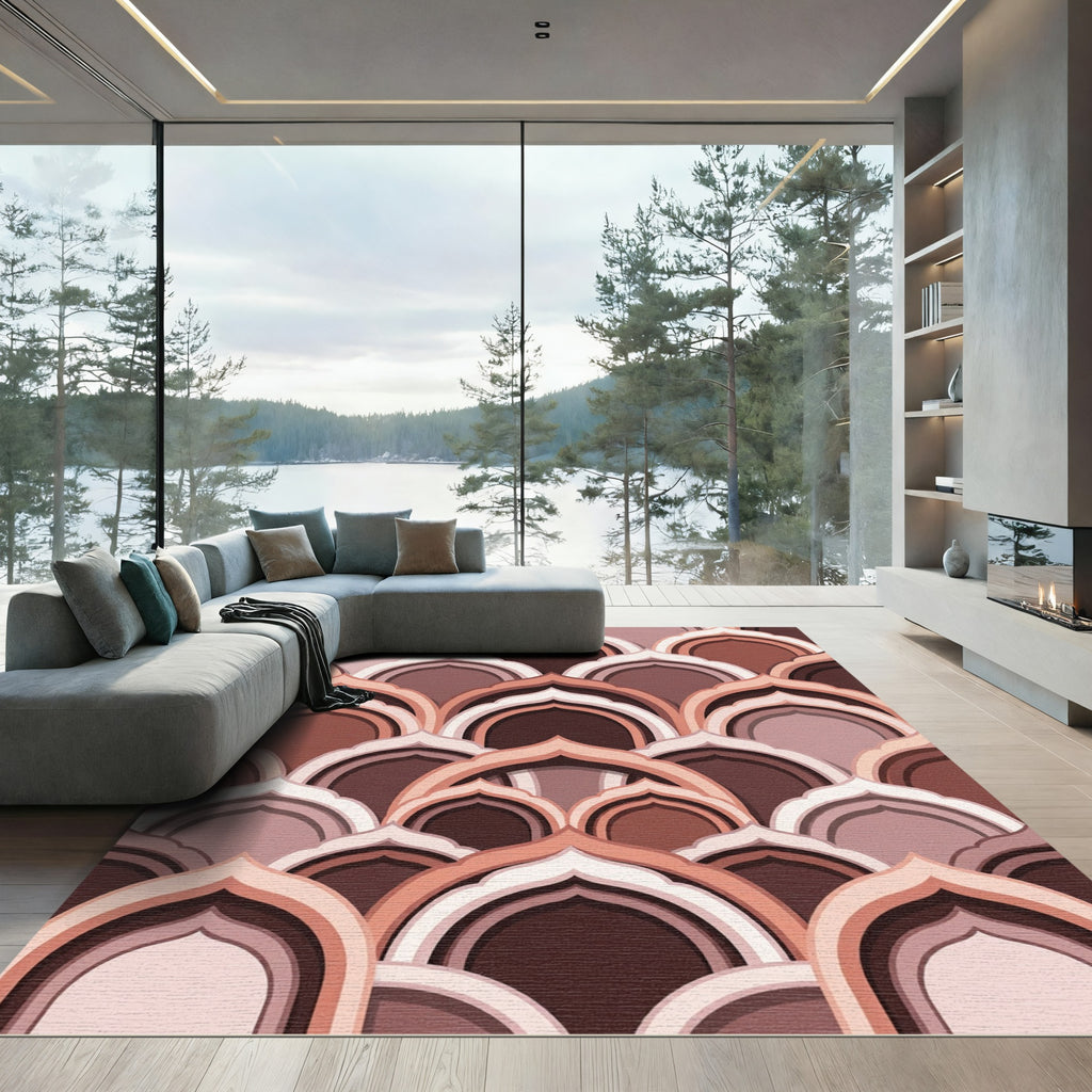Earthy Terracotta Arch Layered Art Rug