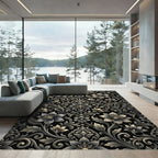 Ornate Black Floral Damask Rug