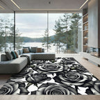 Monochromatic Charcoal Rose Garden Rug