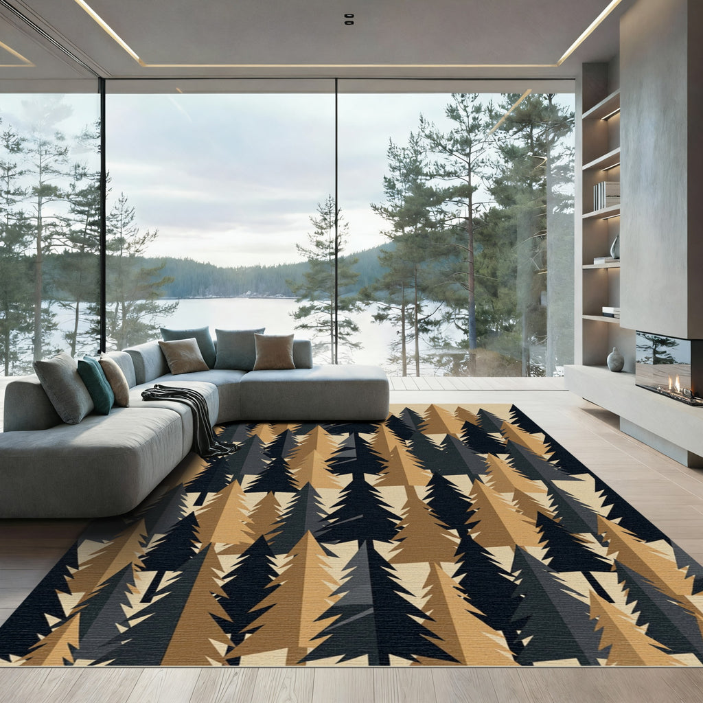 Minimalist Forest Pine Tree Woodland Rug