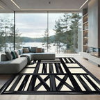 Bold Black Cream Geometric Overlay Rug
