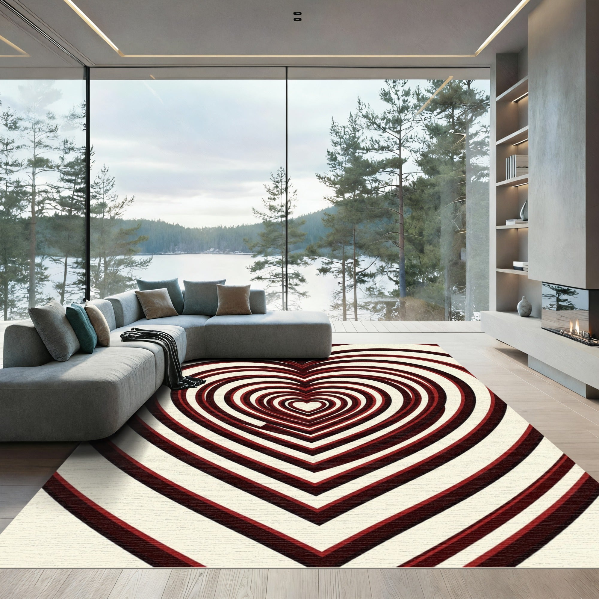 Crimson Infinite Heart Optical Illusion Rug