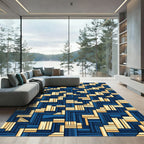 Abstract Blue Wood Plank Assemblage Rug
