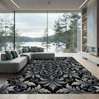 Ornate Silver Acanthus Leaf Scroll Rug