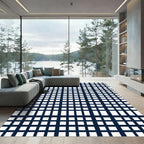 Navy Grid Geometric Graphic Tile Rug