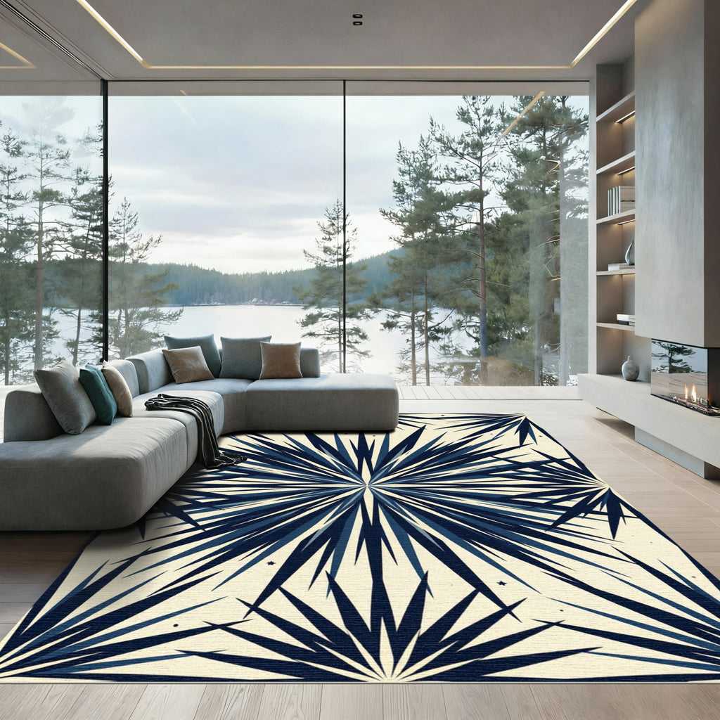 Navy Celestial Starburst Geometric Star Rug