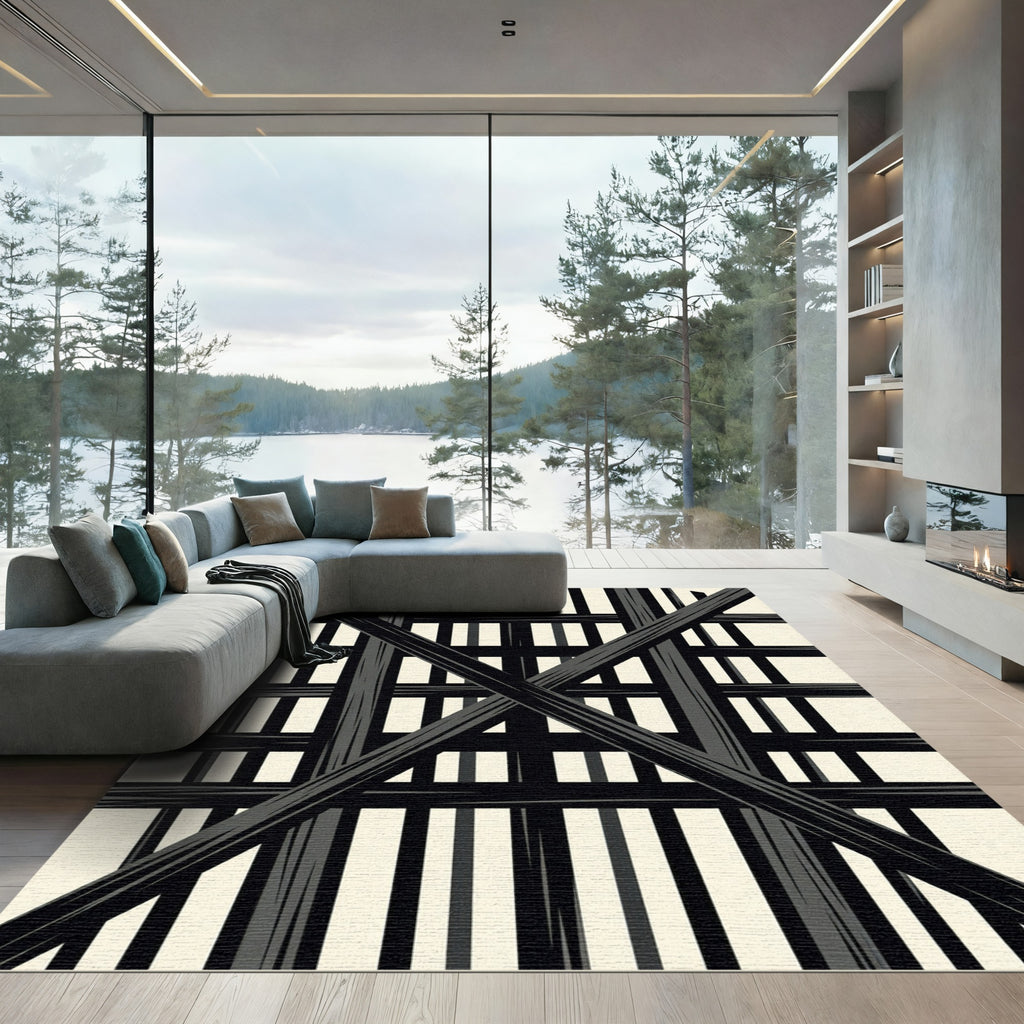 Black Geometric Grate Composition Rug