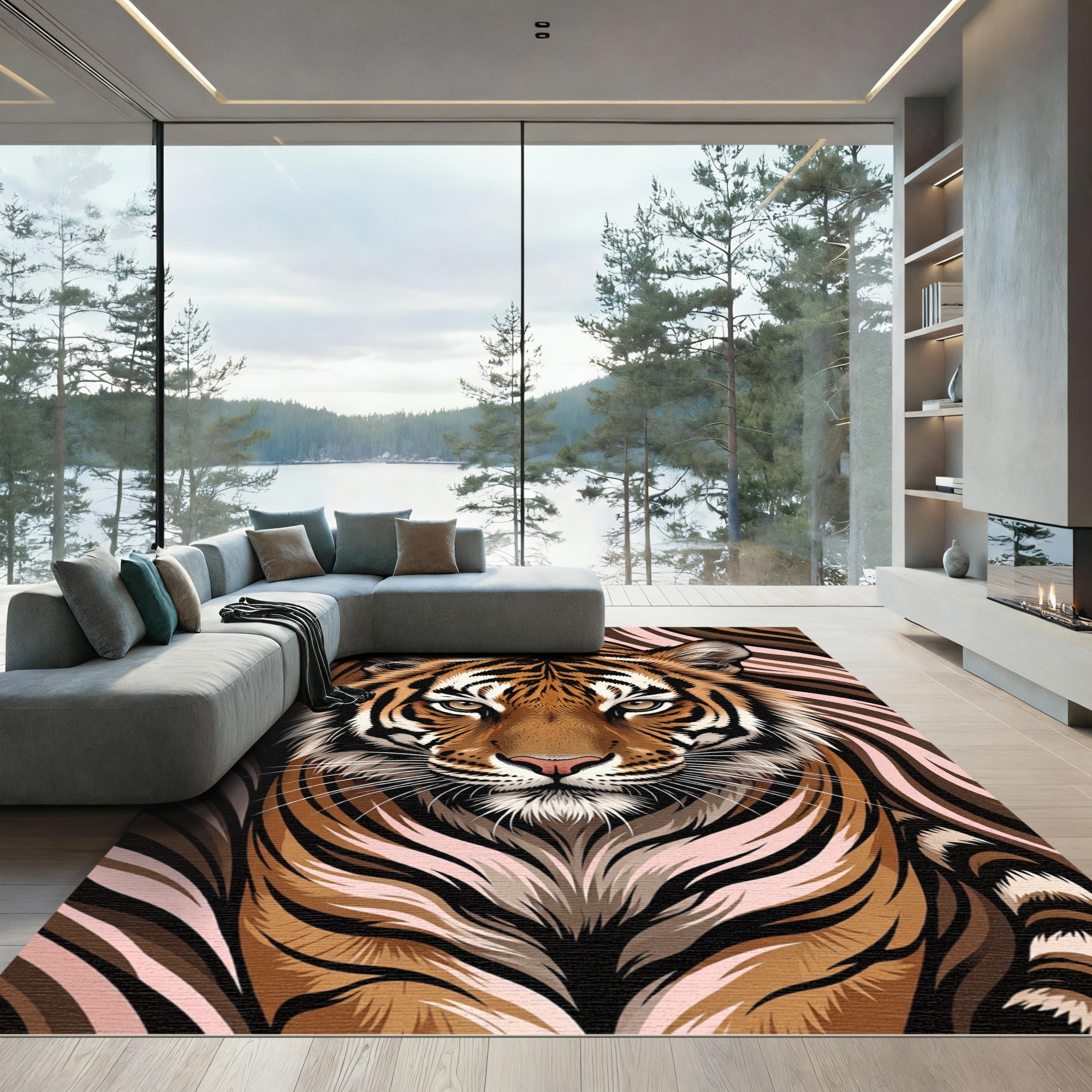 Fierce Tiger Face Swirling Stripes Rug