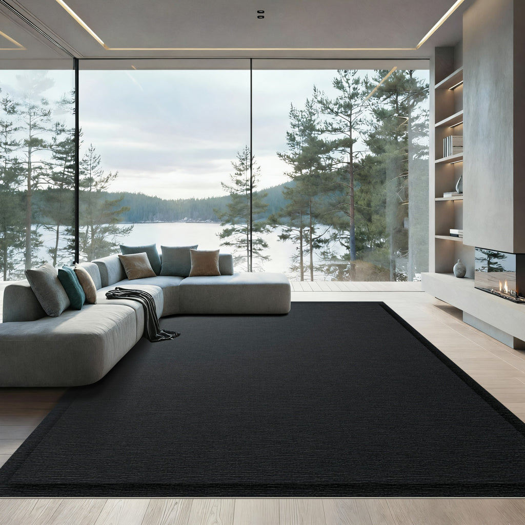Deep Charcoal Diagonal Texture Rug