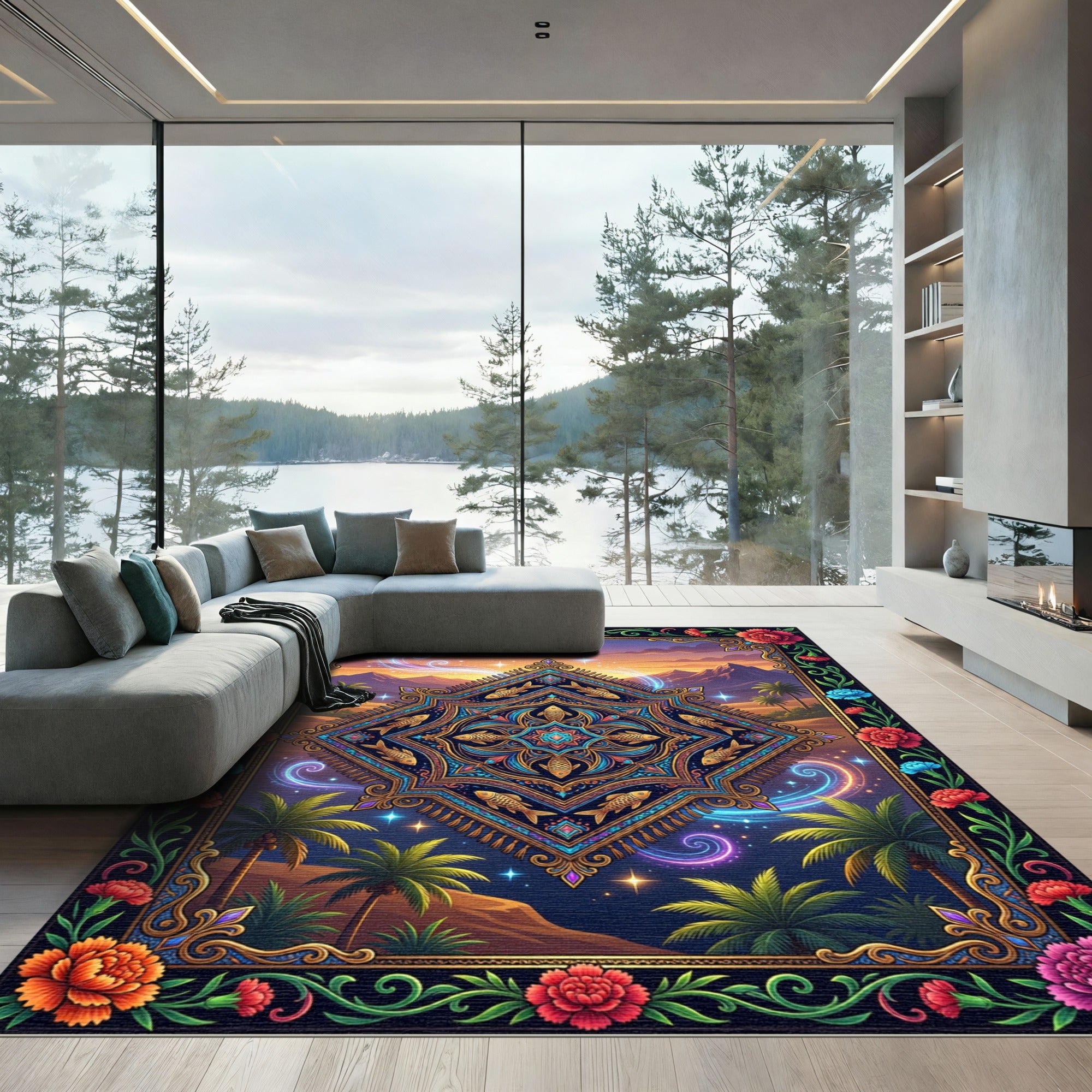 Golden Fish Oasis Sunset Medallion Rug