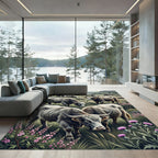 Highland Cattle Meadow Gray Landscape Rug