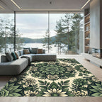 Sage Green Botanical Rose Mandala Rug