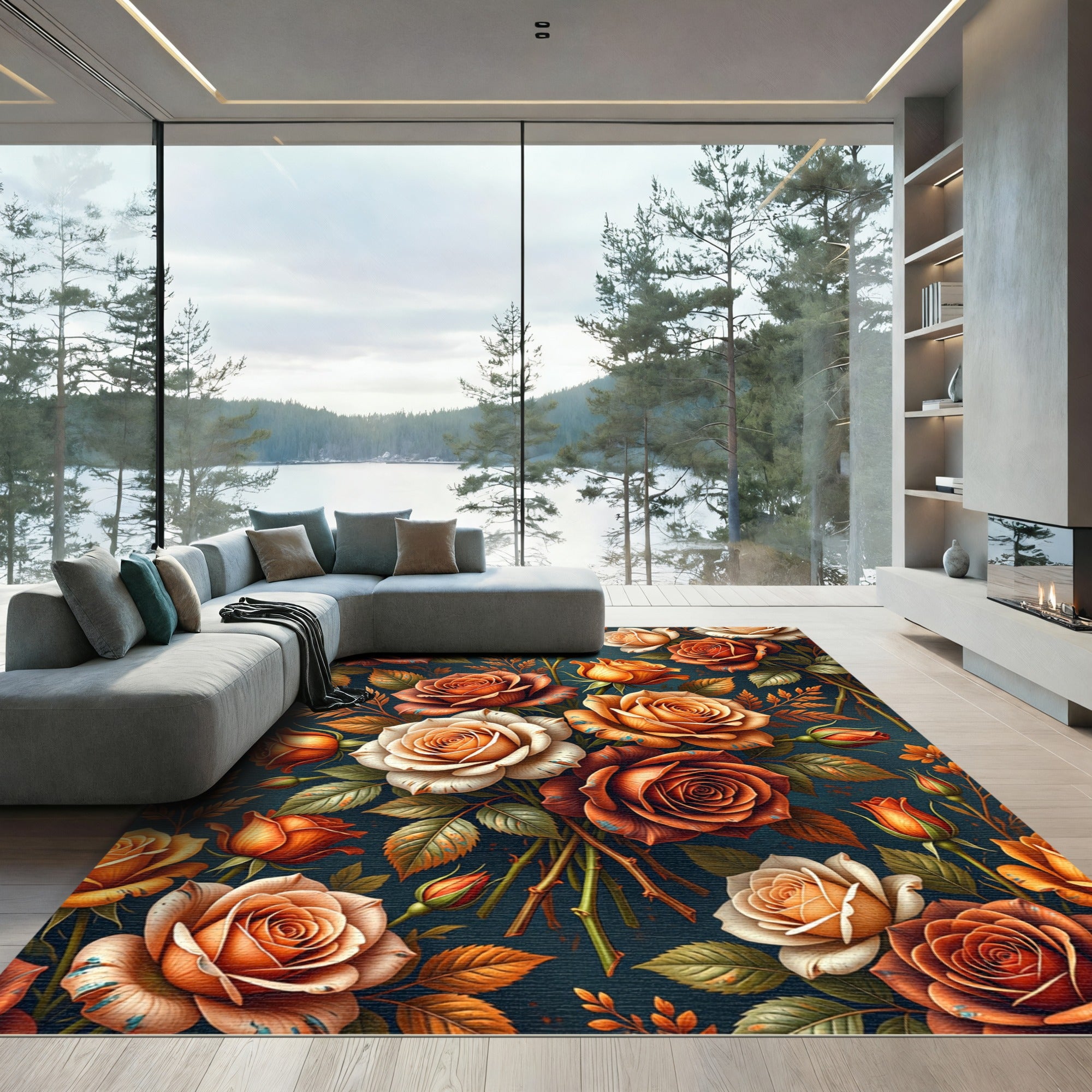 Autumnal Rose Garden Floral Bouquet Rug