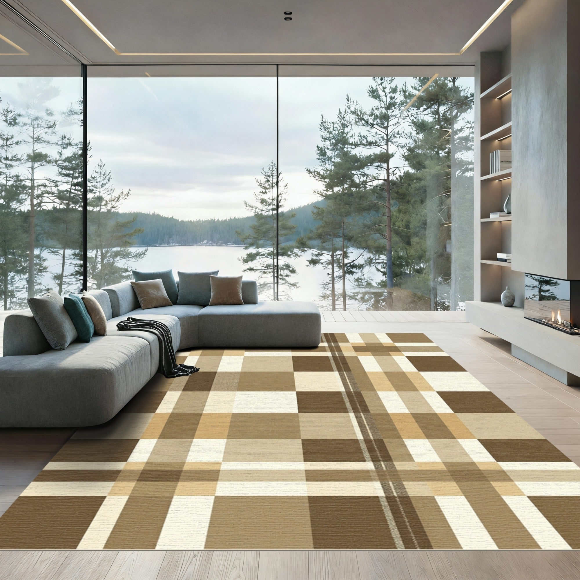 Modern Earth Toned Plaid Check Rug