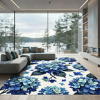 Deep Blue Hydrangea Floral Bloom Rug