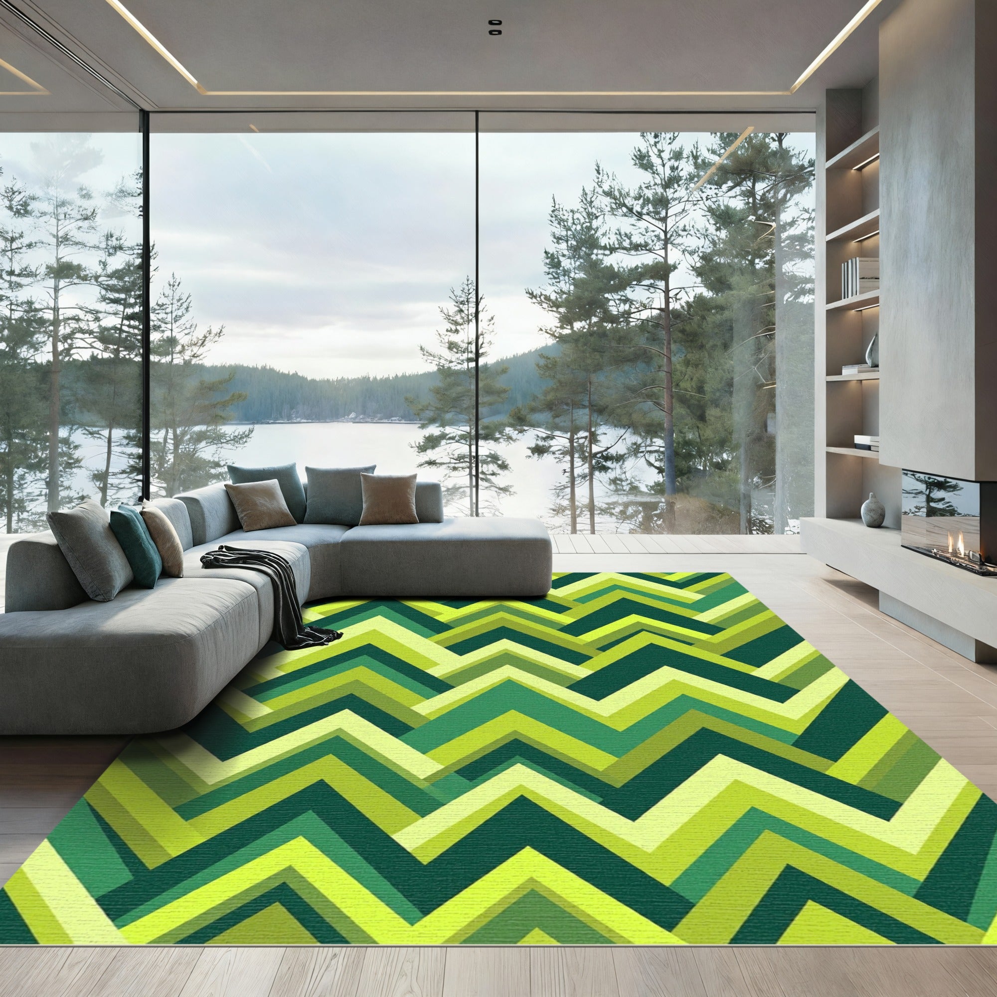 Vibrant Lime Green Zigzag Chevron Rug