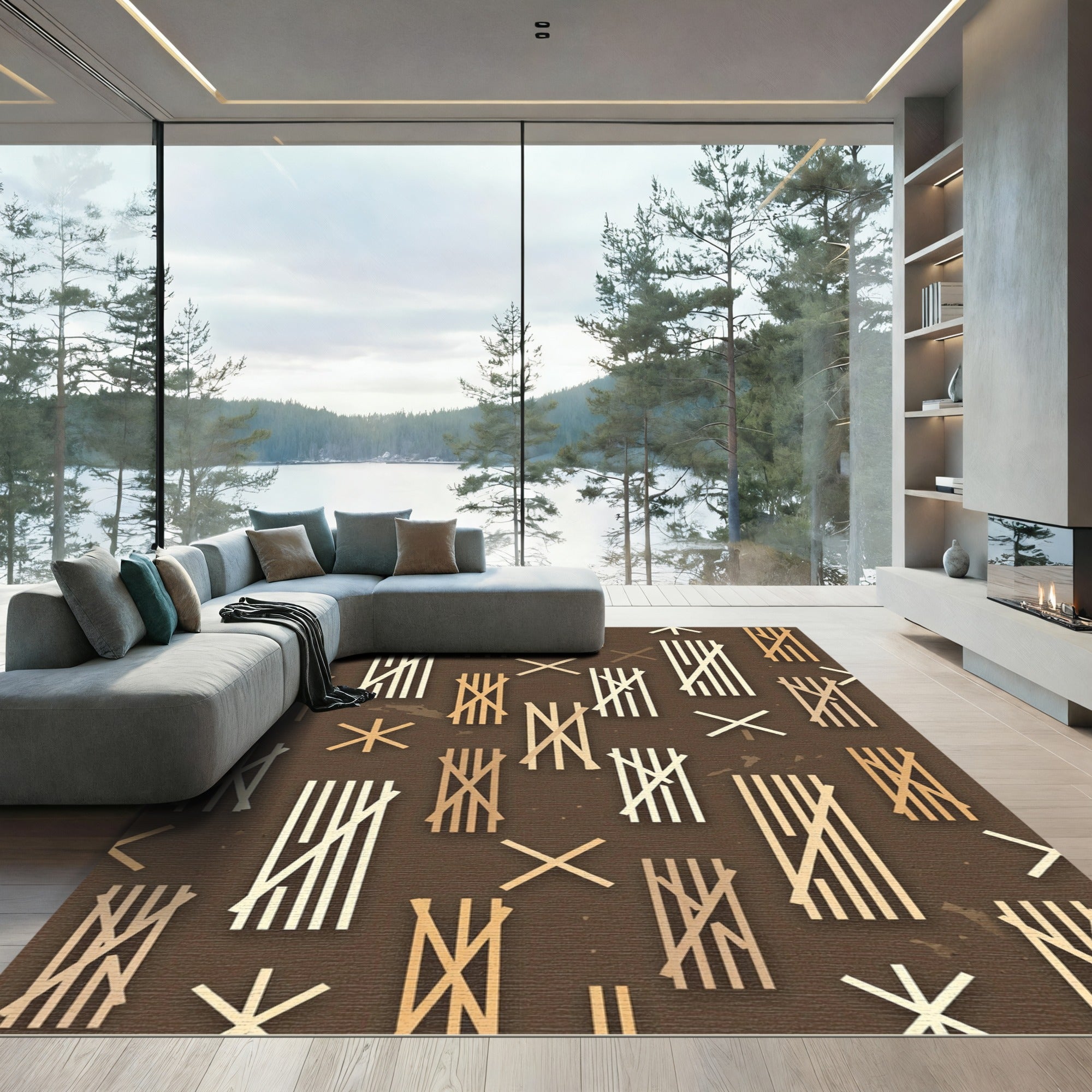 Golden Wood Grain Stripe Composition Rug