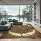 Intricate Golden Mandala Aged Parchment Rug