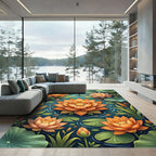 Golden Lotus Floral Pond Art Rug