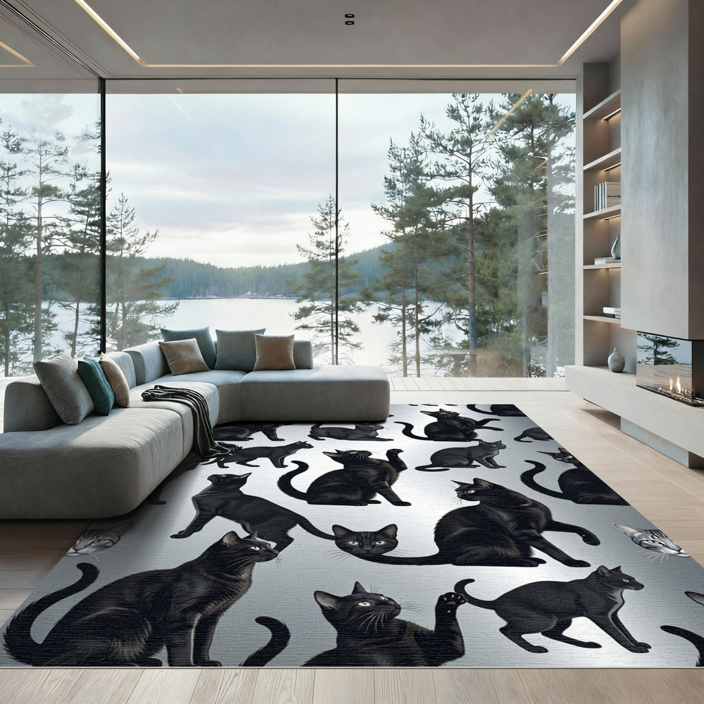 Playful Black Cats All Over Rug