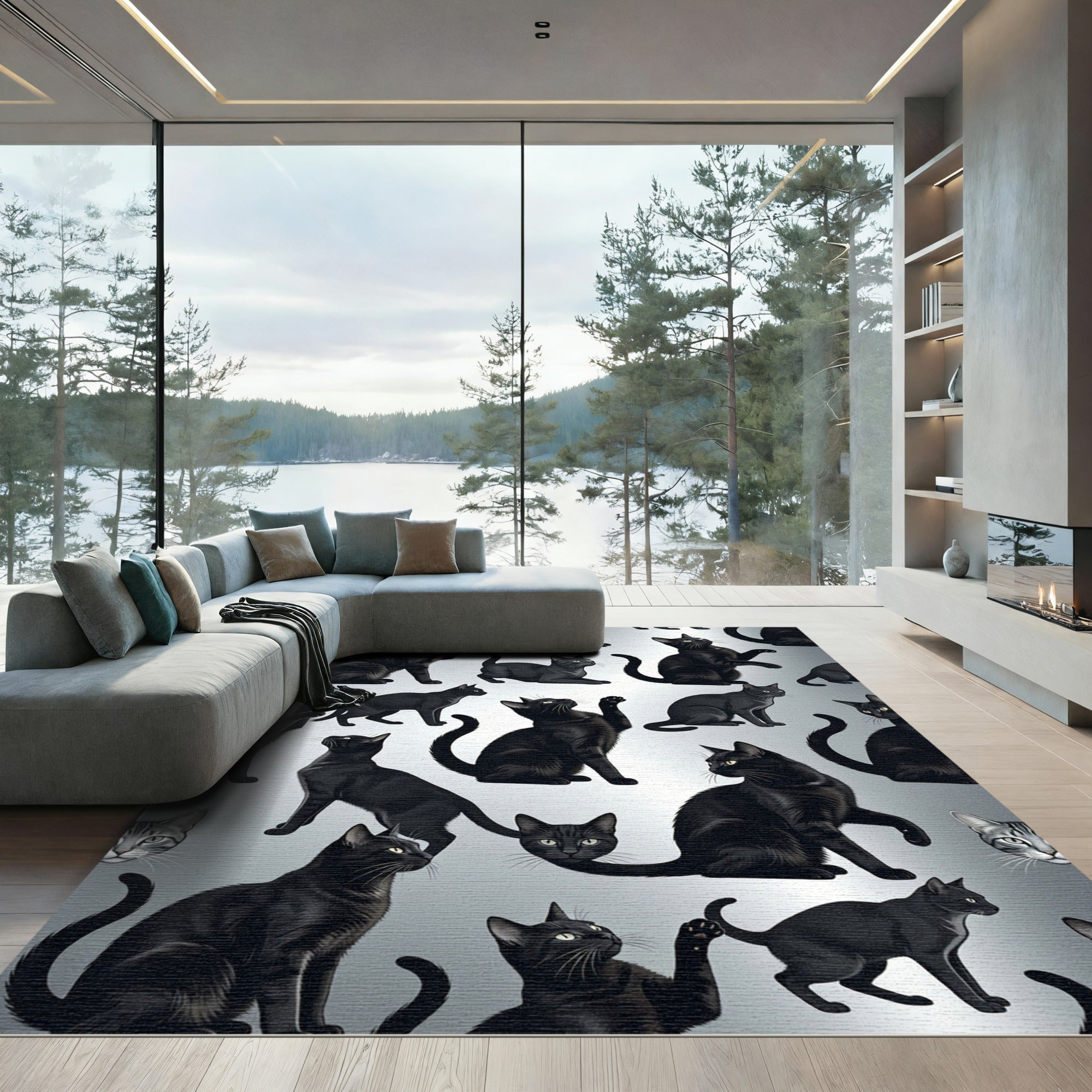 Playful Black Cats All Over Rug