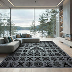 Tribal Black Geometric Symbol Collection Rug