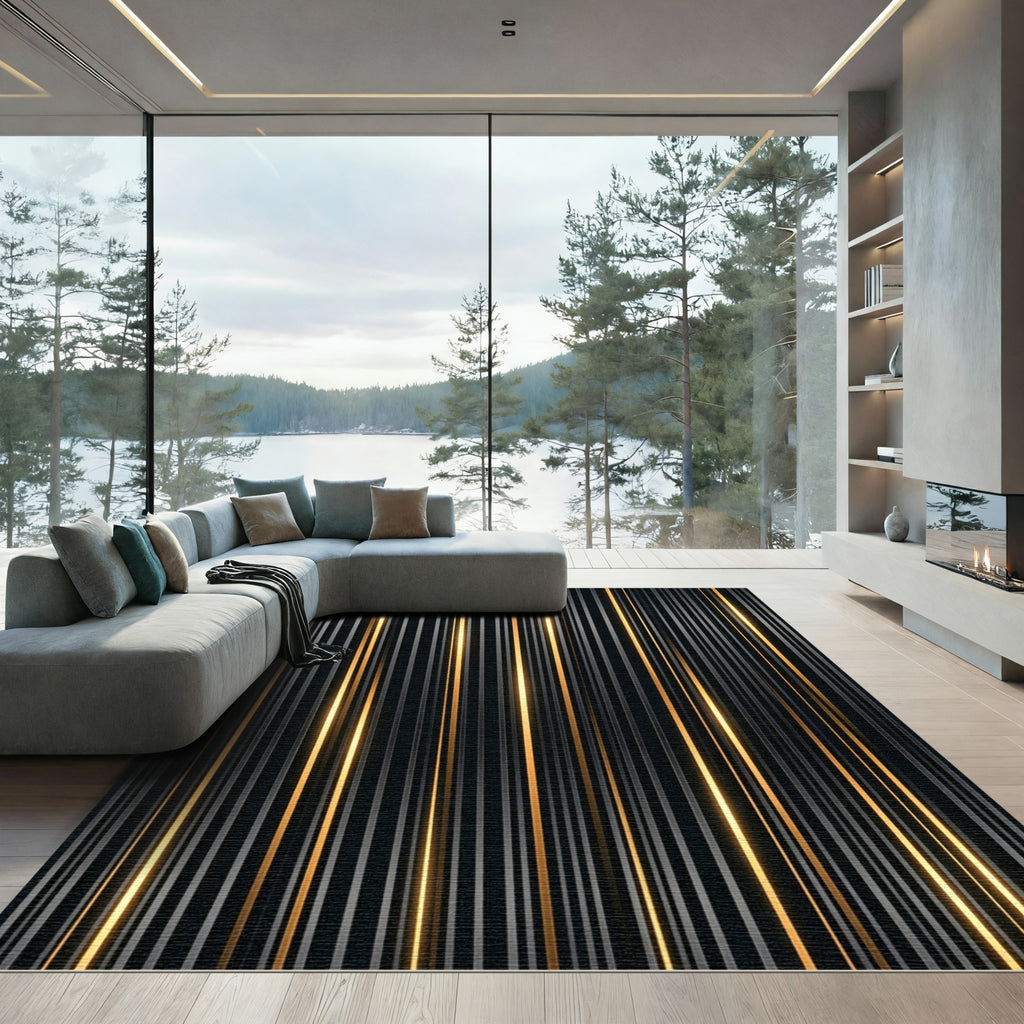 Dazzling Gold Vertical Stripe Rug