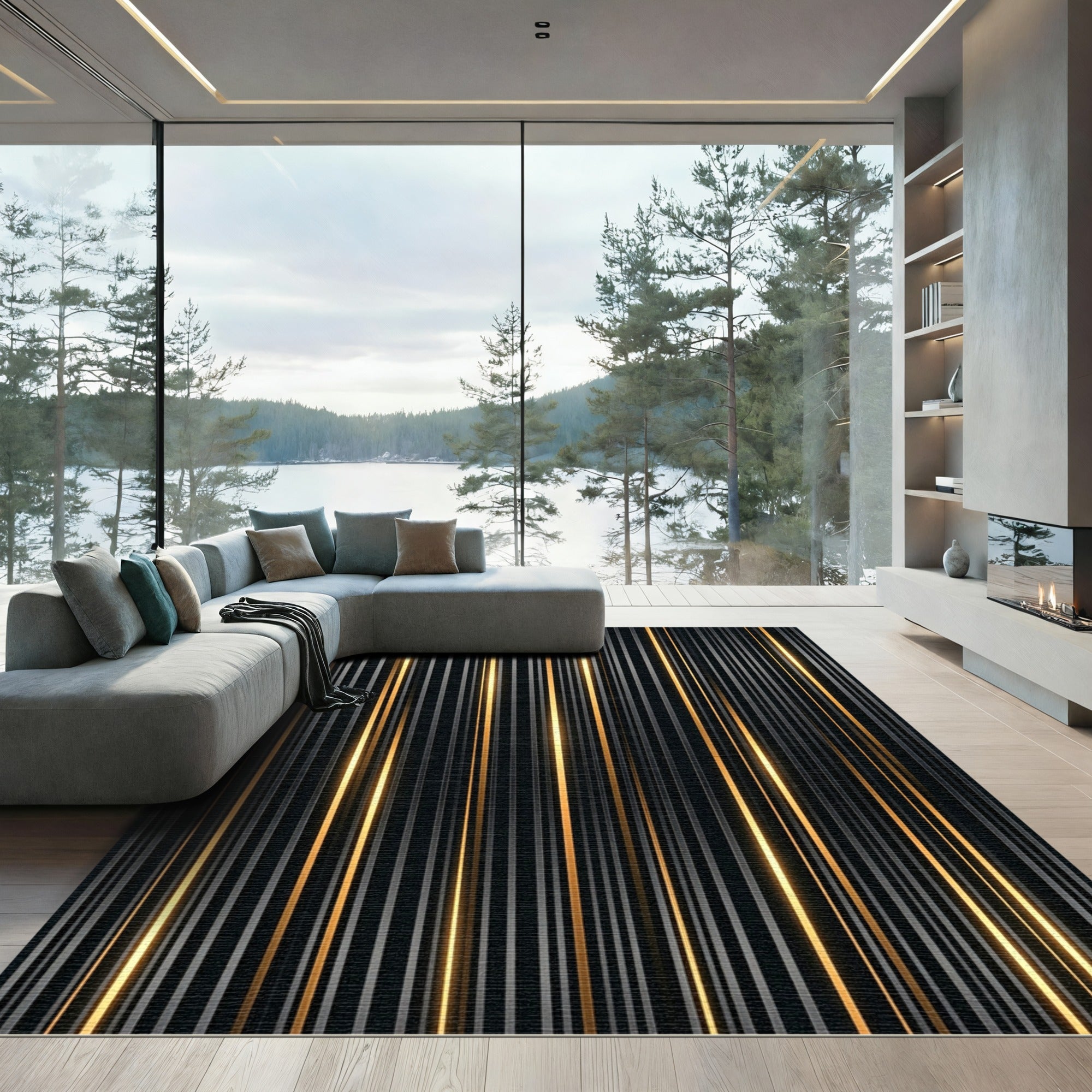 Dazzling Gold Vertical Stripe Rug