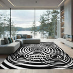 Black White Concentric Circles Op Art Rug