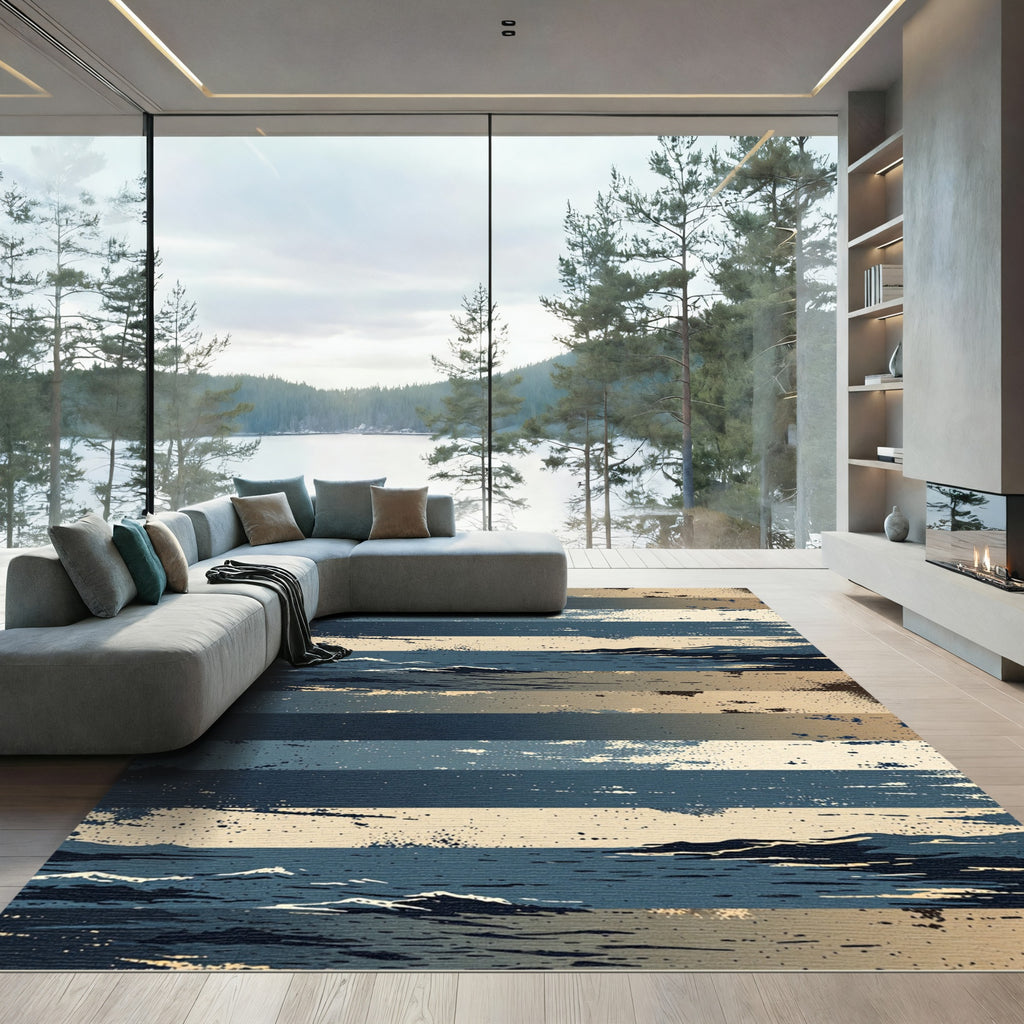 Abstract Horizon Striped Blue Ocean Rug