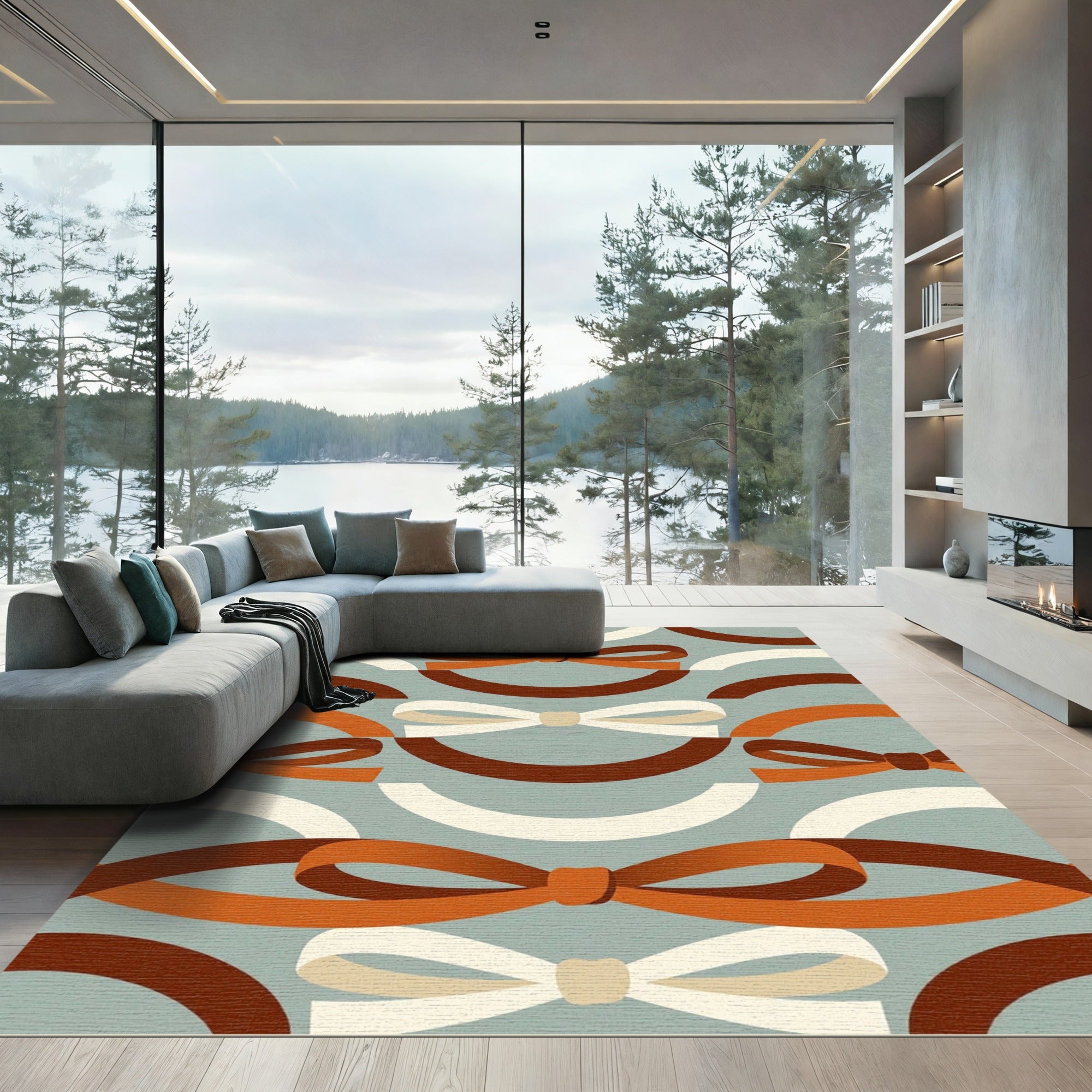 Mid Century Modern Brown Bow Arc Rug
