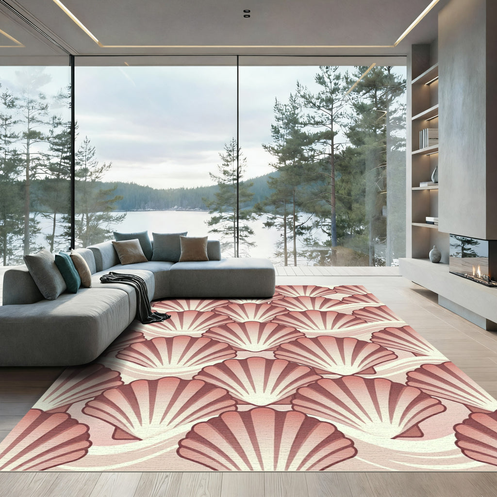 Blush Shell Scallop Art Deco Wave Rug