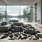 Dramatic Black Rose Magnolia Blossom Rug