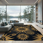Celestial Golden Arrow Sunburst Black Rug